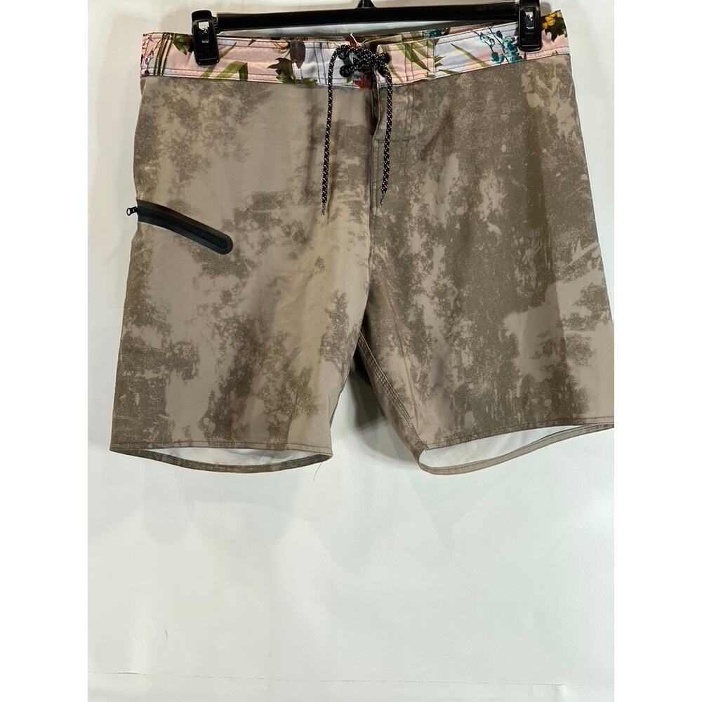 LIRA Men's Brown/Pink Tropical Trim Pull-On Board Shorts SZ 38